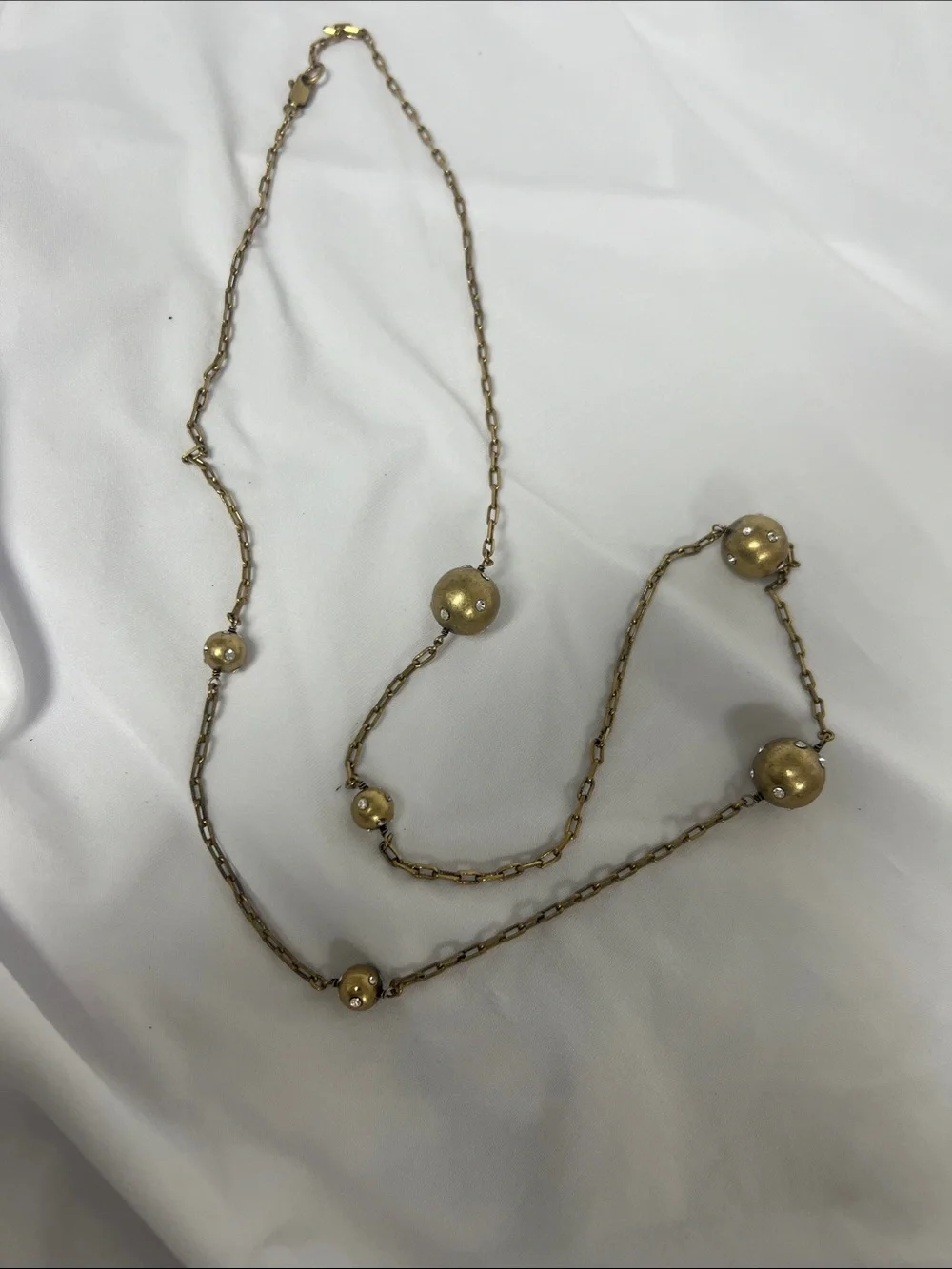 Long Gold Bead Station Necklace - Women Jewelry